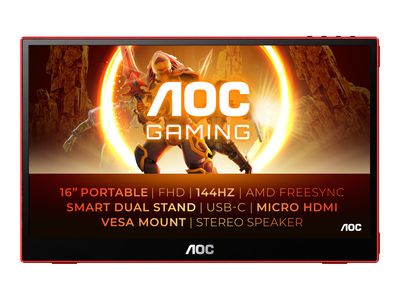 Monitor AOC 16G3 (15,6" IPS, 144Hz, 1920x1080 FHD, gaming, prijenosni) crni-0
