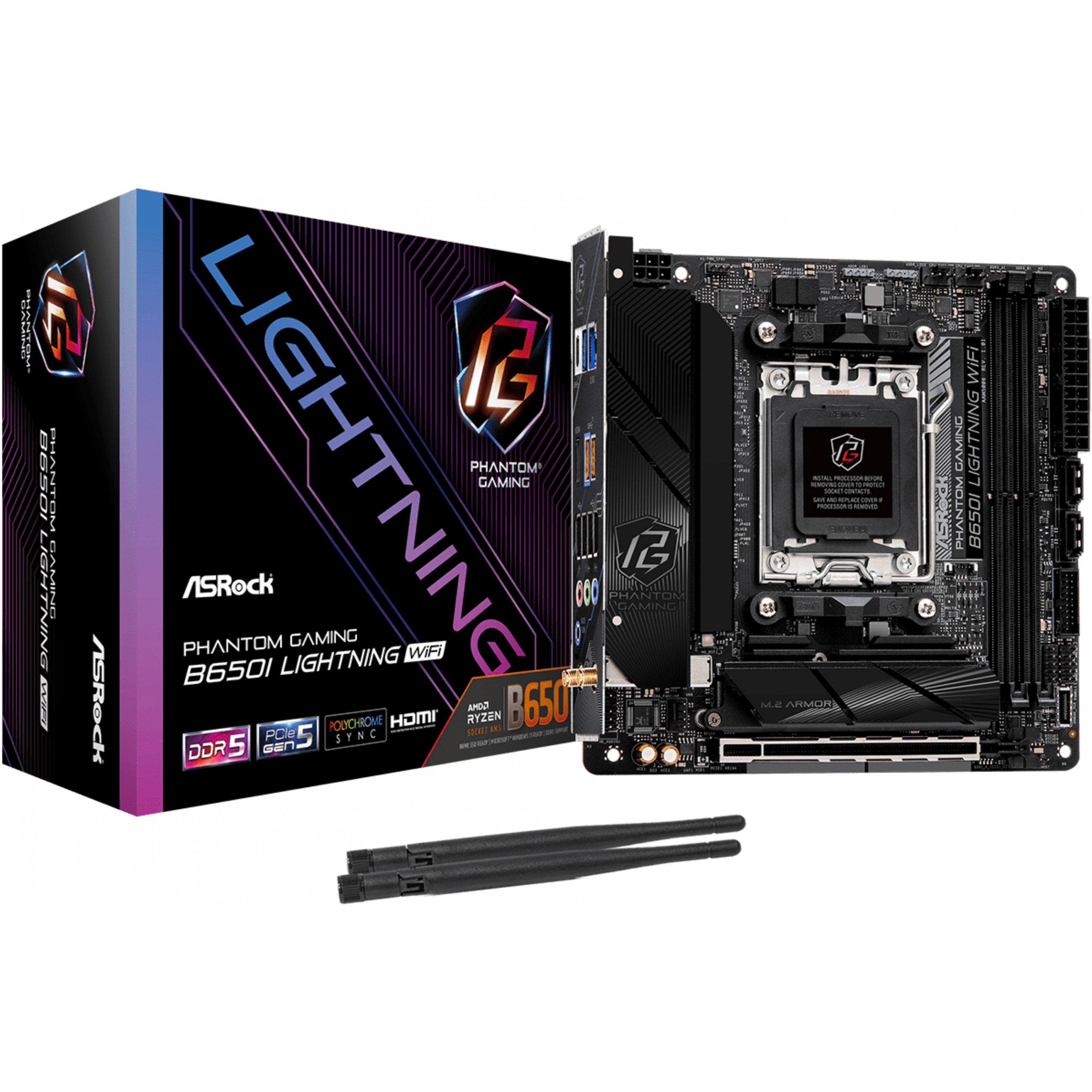 Matična ploča ASROCK Phantom Gaming B650I Lightning WiFi (mini ITX, Socket AM5, AMD B650, DDR5 SDRAM, PCIe 5.0, Wi-Fi 6E)-1