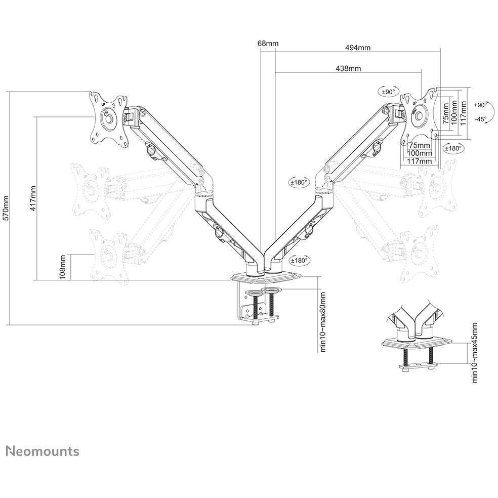 Mounting kit Neomounts FPMA-D650D full-motion za 2 LCD displaya do 27" crna-36