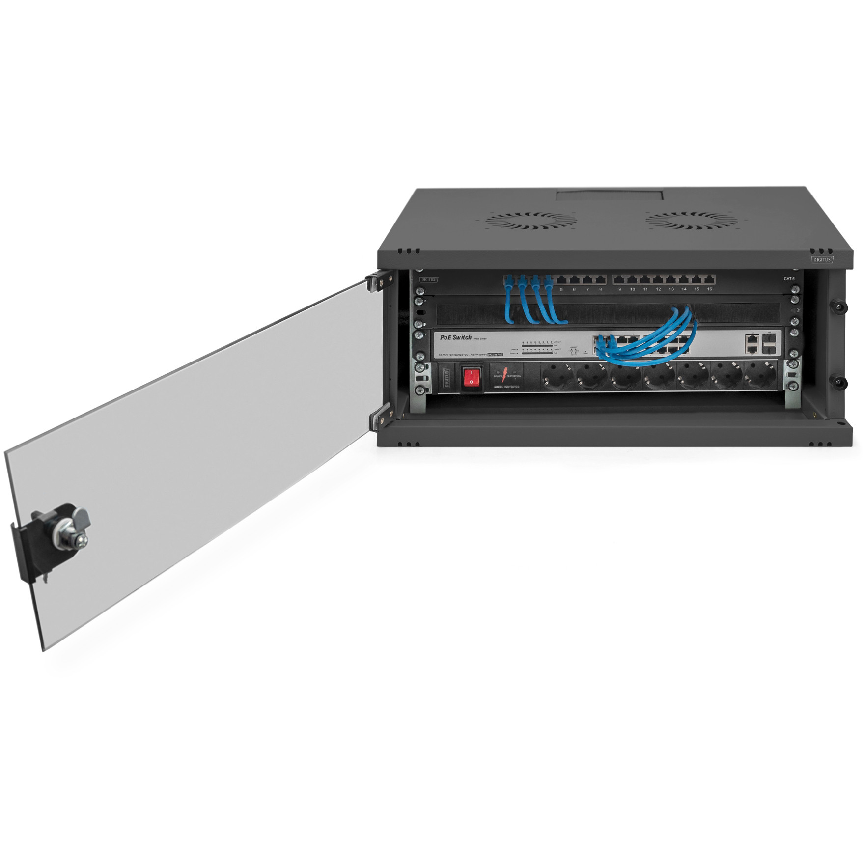Ormar Digitus SoHo Series - 540 x 400 mm (ŠxD), nesastavljen - 4U (čelična konstrukcija, staklena vrata, otvor za kabele, montažni set)-12