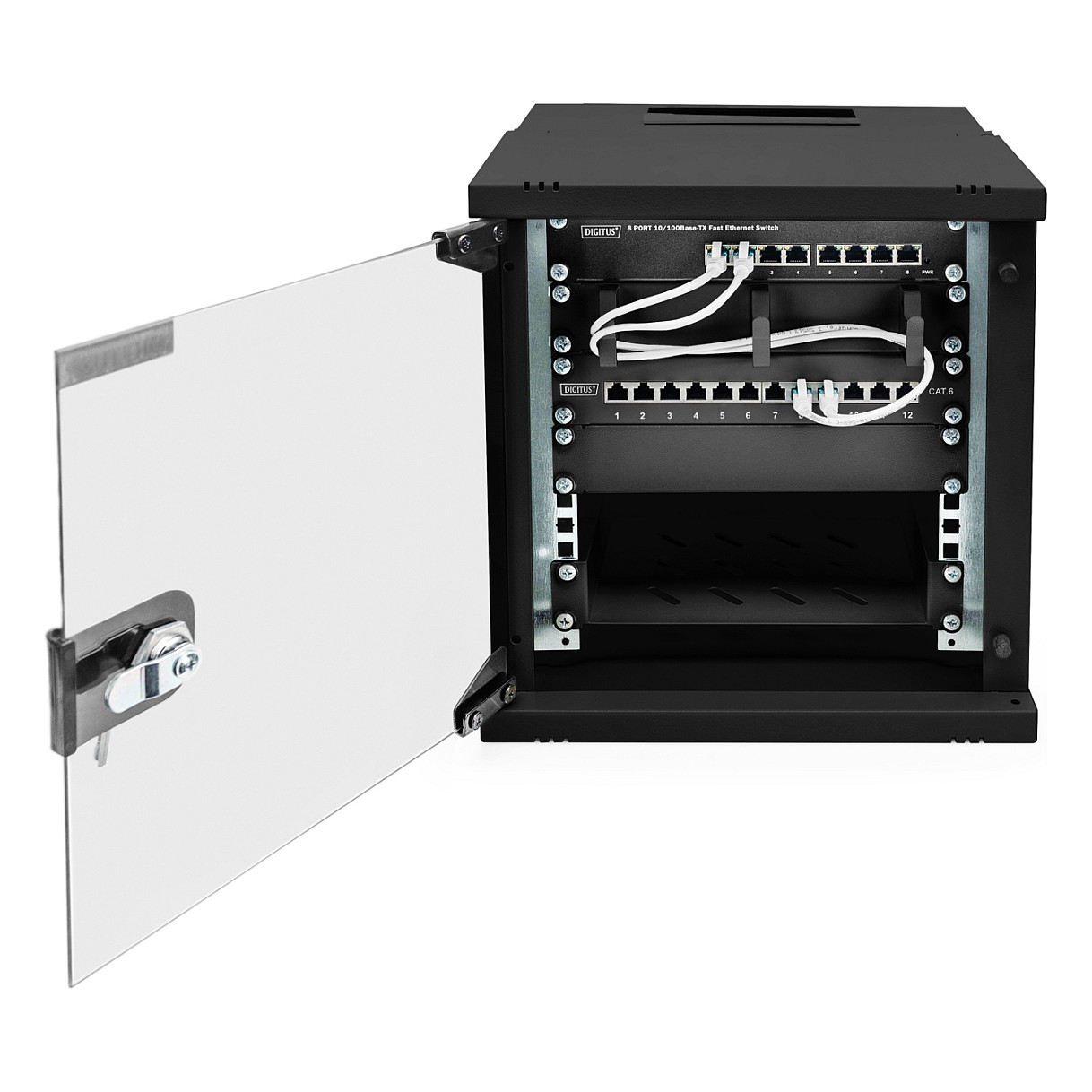 Rack DIGITUS SOHO PRO Series - 6U (čelična konstrukcija, staklena vrata, nosivost do 60 kg, zidna montaža, ventilacijski sustav)-5
