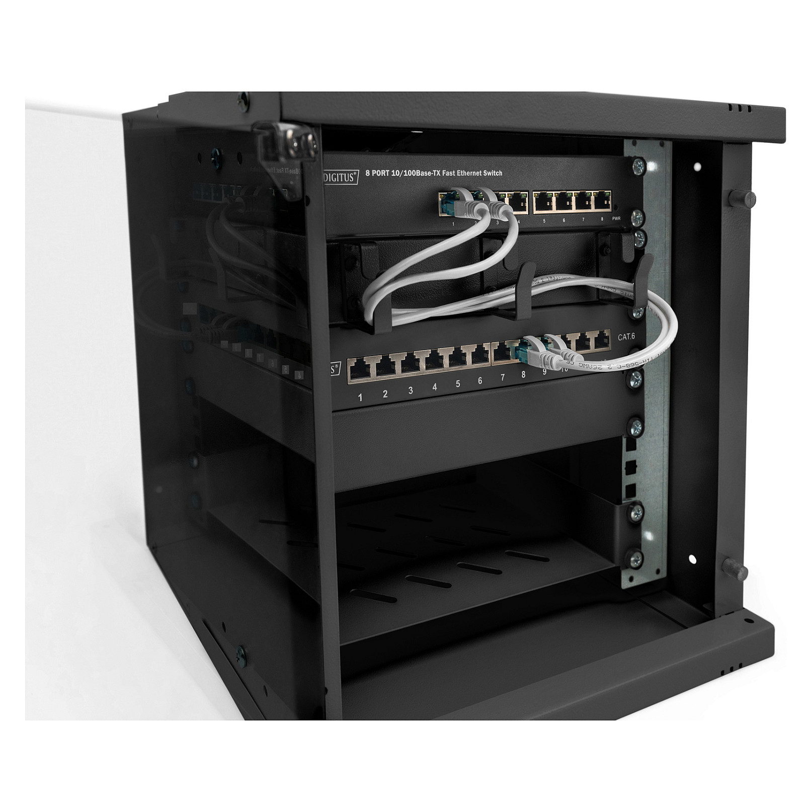 Rack DIGITUS SOHO PRO Series - 6U (čelična konstrukcija, staklena vrata, nosivost do 60 kg, zidna montaža, ventilacijski sustav)-6