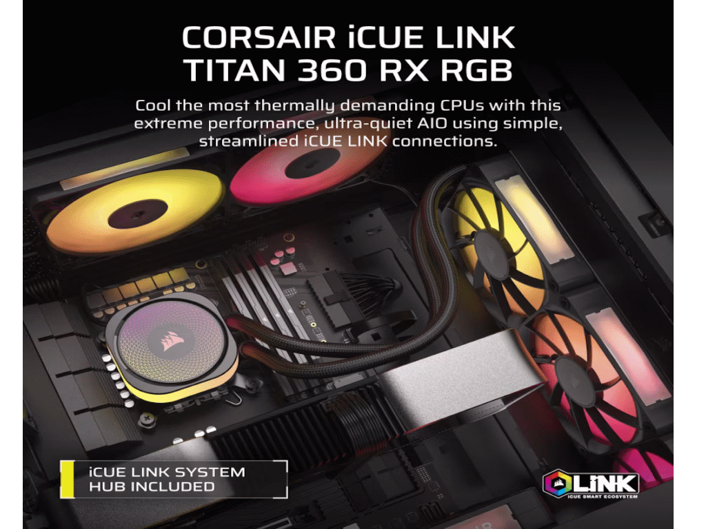 Tekući hladnjak za procesor CORSAIR iCUE LINK TITAN RX RGB 360 (360 mm, RGB, Intel/AMD, crni)-2