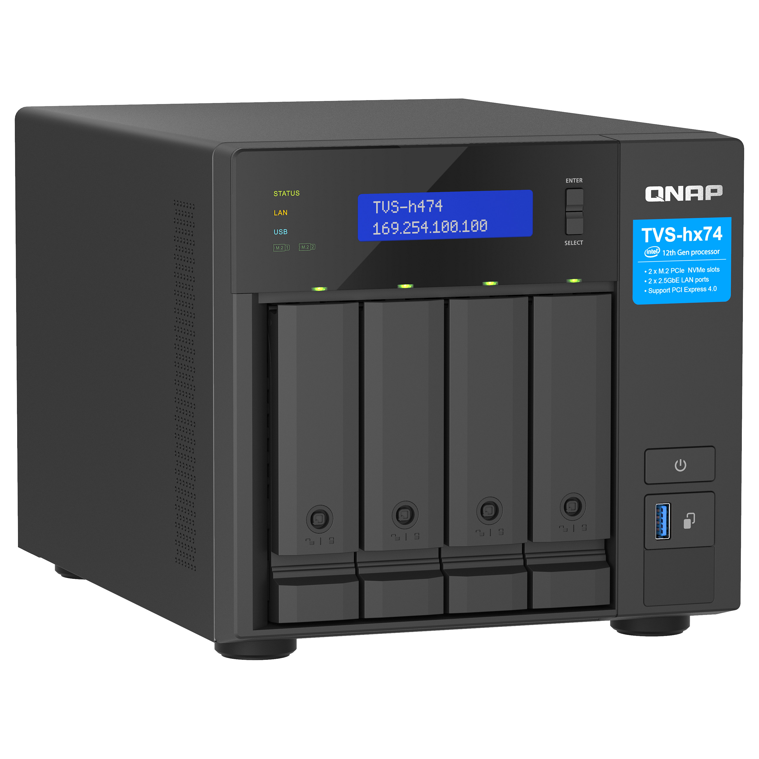 NAS QNAP TVS-H474-PT-8G (intel pentium gold g7400, 8gb so-dimm ddr4, 4 x 2.5"/3.5" sata hdd/ssd, 2 x 2.5gbe, 2x m.2 pcie gen3 x2 slots)-4