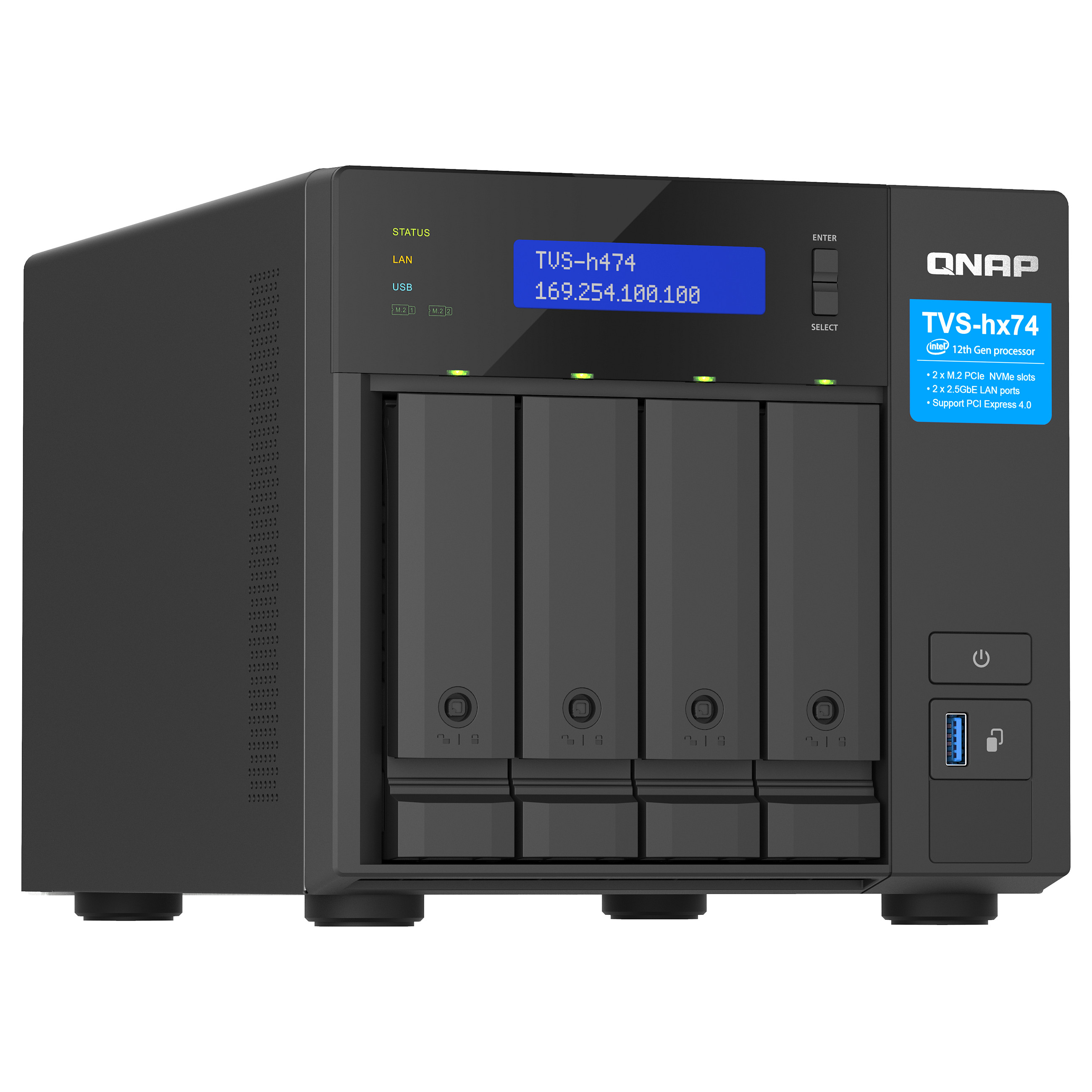 NAS QNAP TVS-H474-PT-8G (intel pentium gold g7400, 8gb so-dimm ddr4, 4 x 2.5"/3.5" sata hdd/ssd, 2 x 2.5gbe, 2x m.2 pcie gen3 x2 slots)-5