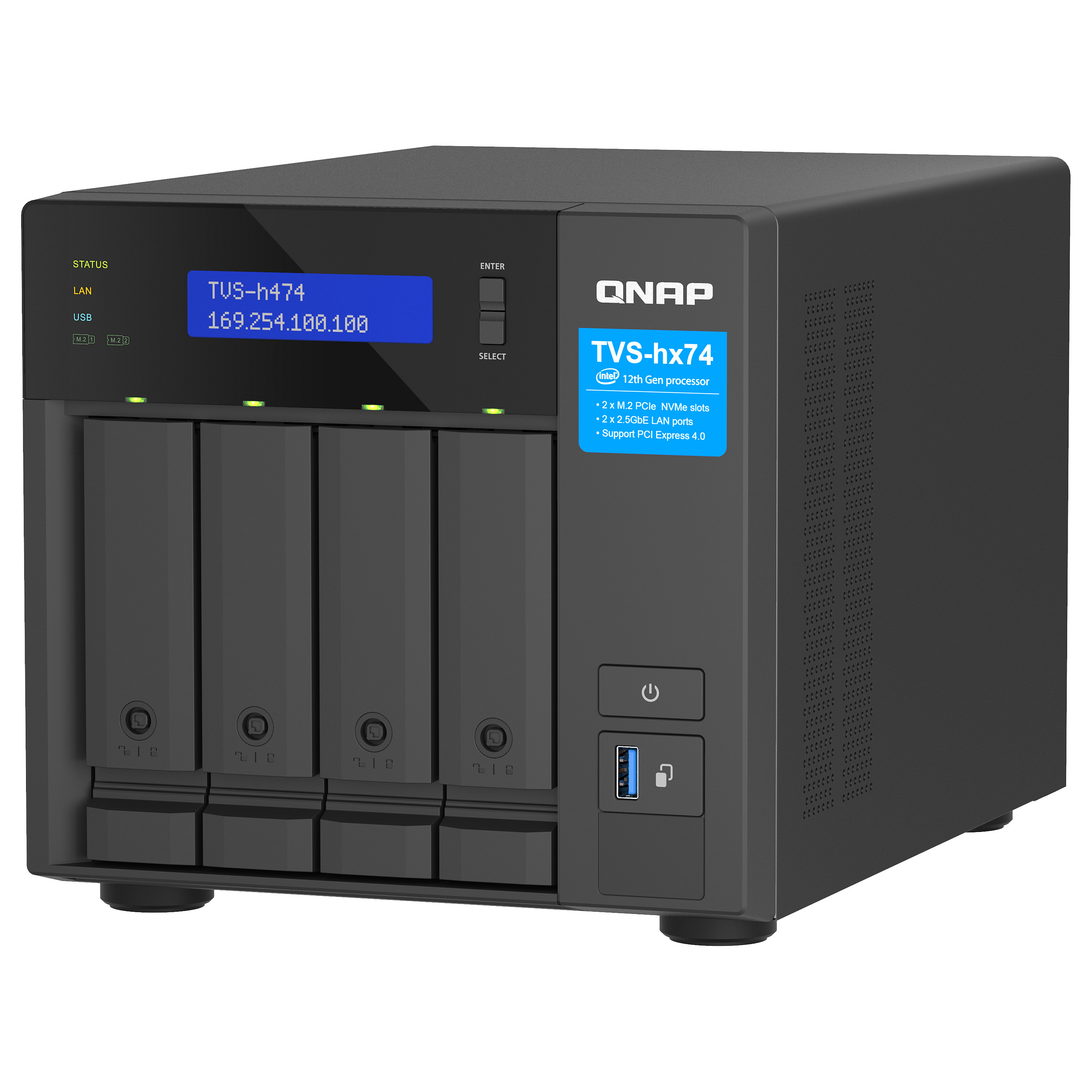 NAS QNAP TVS-H474-PT-8G (intel pentium gold g7400, 8gb so-dimm ddr4, 4 x 2.5"/3.5" sata hdd/ssd, 2 x 2.5gbe, 2x m.2 pcie gen3 x2 slots)-6