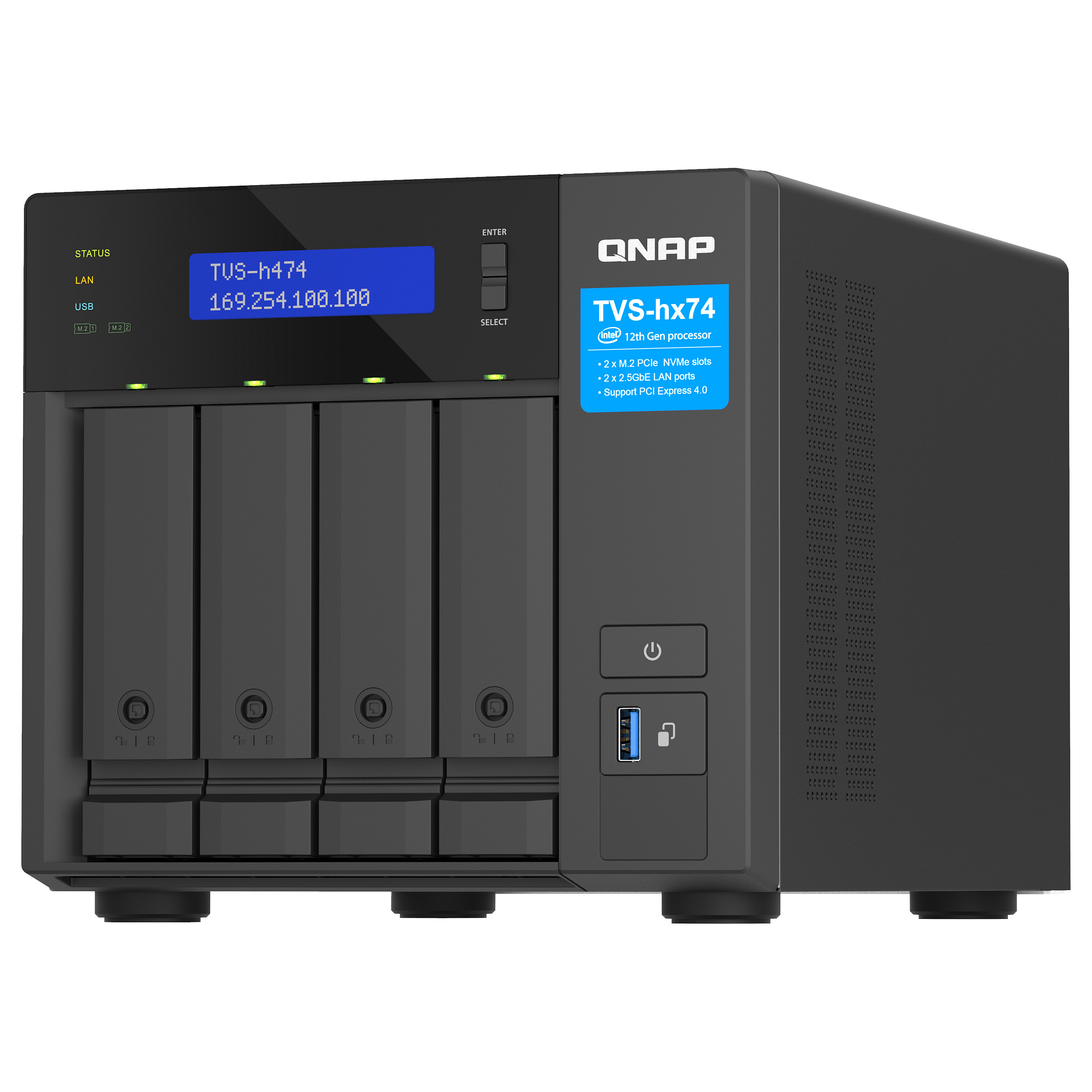 NAS QNAP TVS-H474-PT-8G (intel pentium gold g7400, 8gb so-dimm ddr4, 4 x 2.5"/3.5" sata hdd/ssd, 2 x 2.5gbe, 2x m.2 pcie gen3 x2 slots)-7