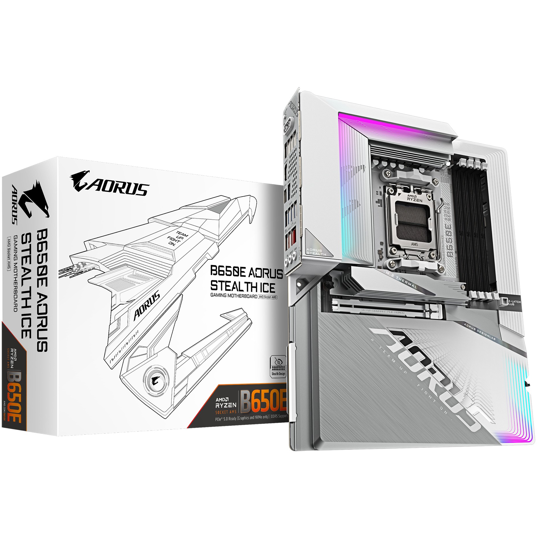 Matična ploča GIGABYTE AORUS B650E STEALTH ICE (Socket AM5, AMD B650, DDR5 SDRAM do 8000 MHz, USB-C 3.2 Gen 2x2/DisplayPort, 2.5 Gigabit Ethernet, Bluetooth 5.4, Wi-Fi 7)-1