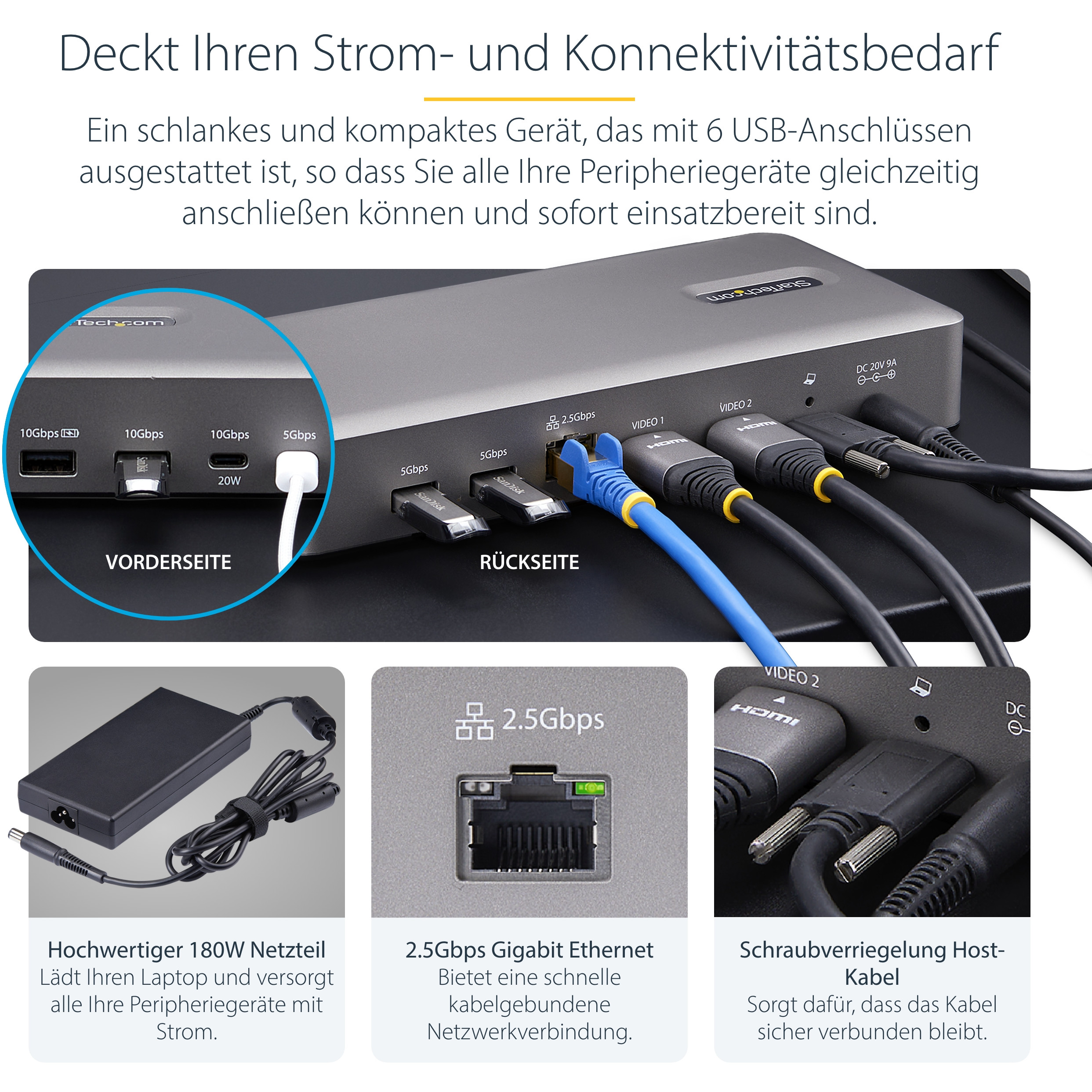 Docking station STARTECH.COM USB4 DOCKING STATION (USB-C 40 Gbps, dual video HDMI, 2x 4K 60 Hz, 6x USB, 2.5 Gigabit Ethernet, 100 W power delivery)-10