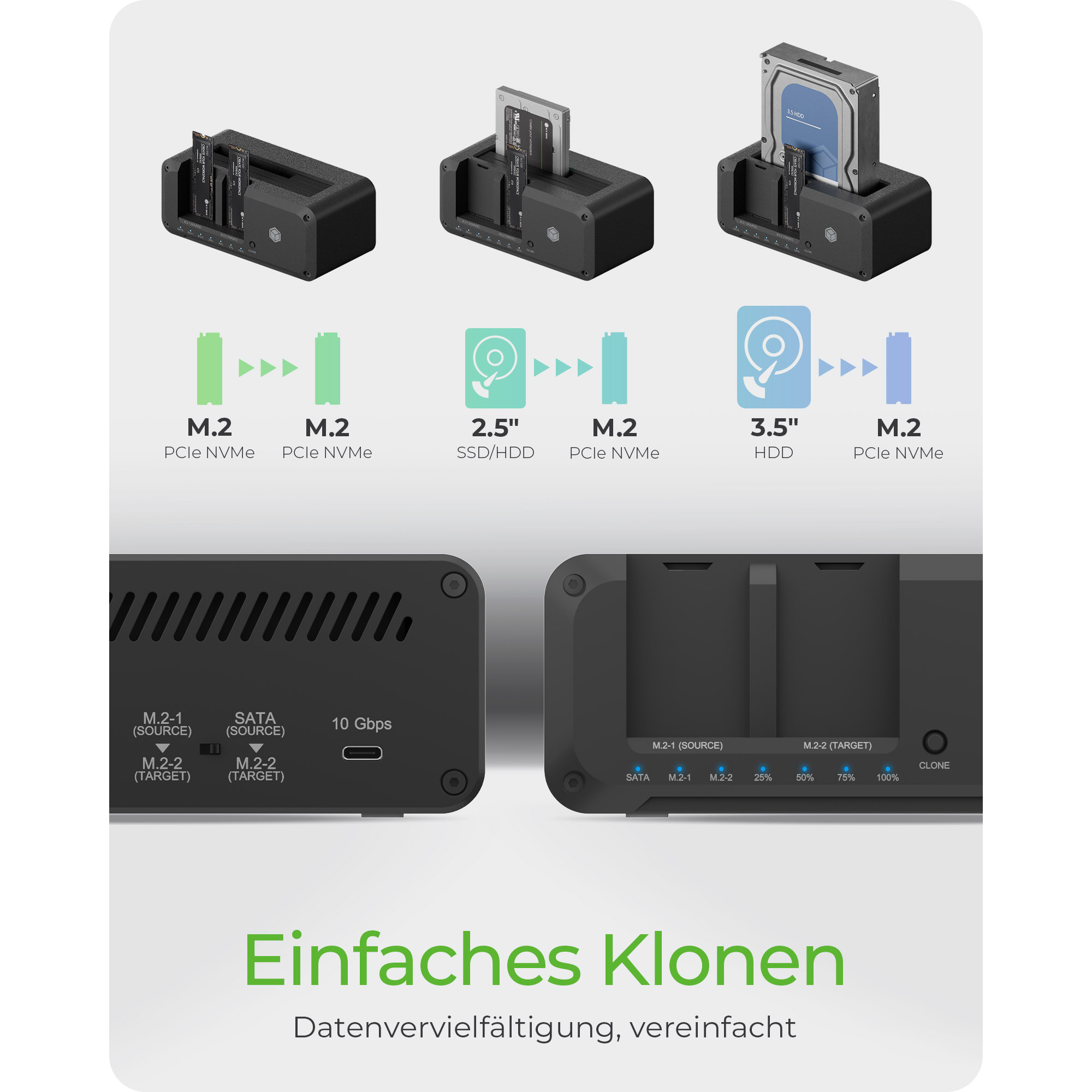 HDD Dock ICY BOX IB-2924MSCL-C31 (2,5 / 3,5 / M.2, USB-C 3.2, klon funkcija)-6