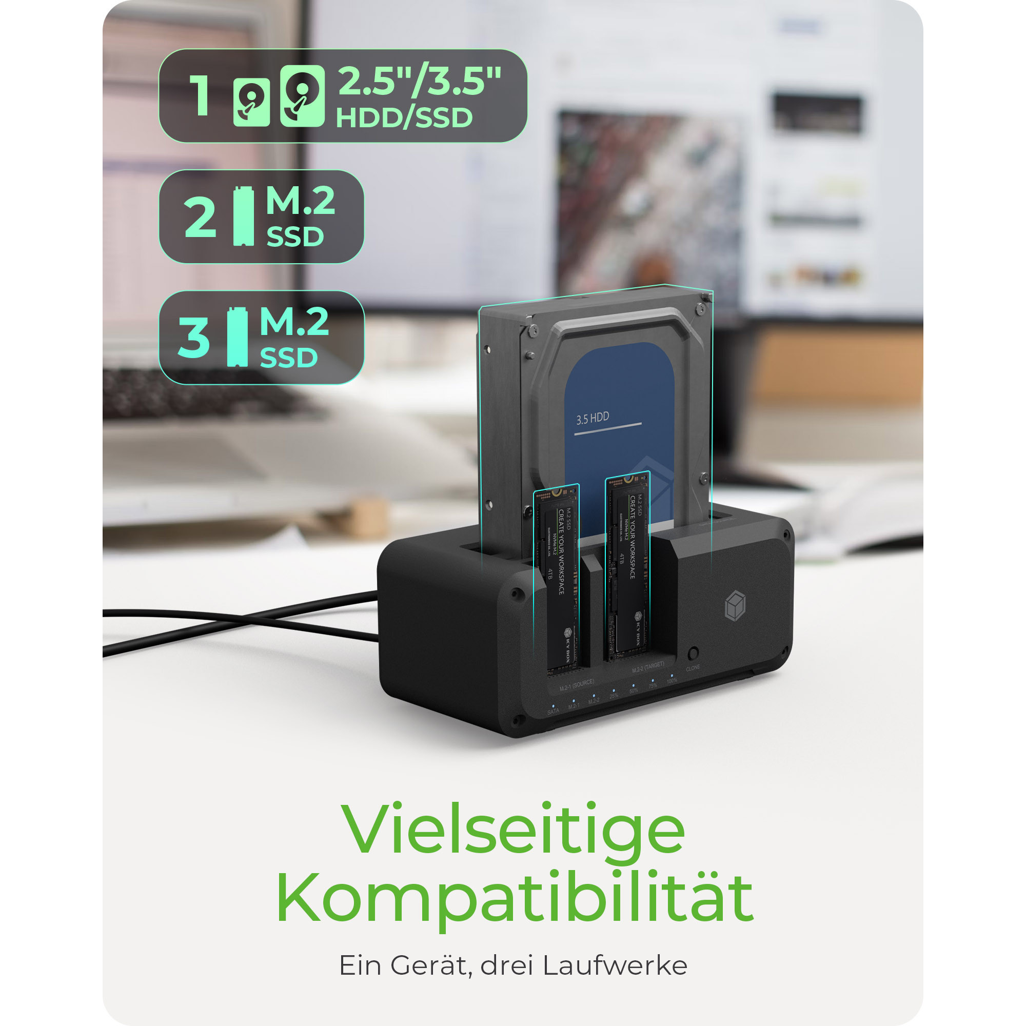 HDD Dock ICY BOX IB-2924MSCL-C31 (2,5 / 3,5 / M.2, USB-C 3.2, klon funkcija)-7