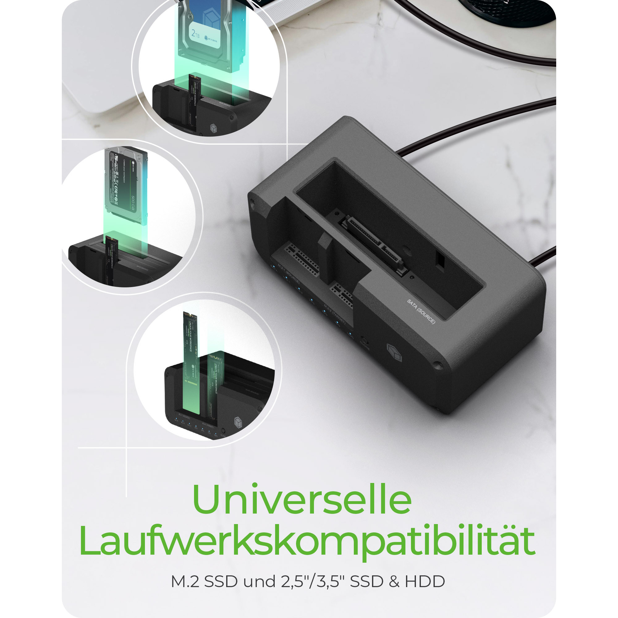 HDD Dock ICY BOX IB-2924MSCL-C31 (2,5 / 3,5 / M.2, USB-C 3.2, klon funkcija)-9