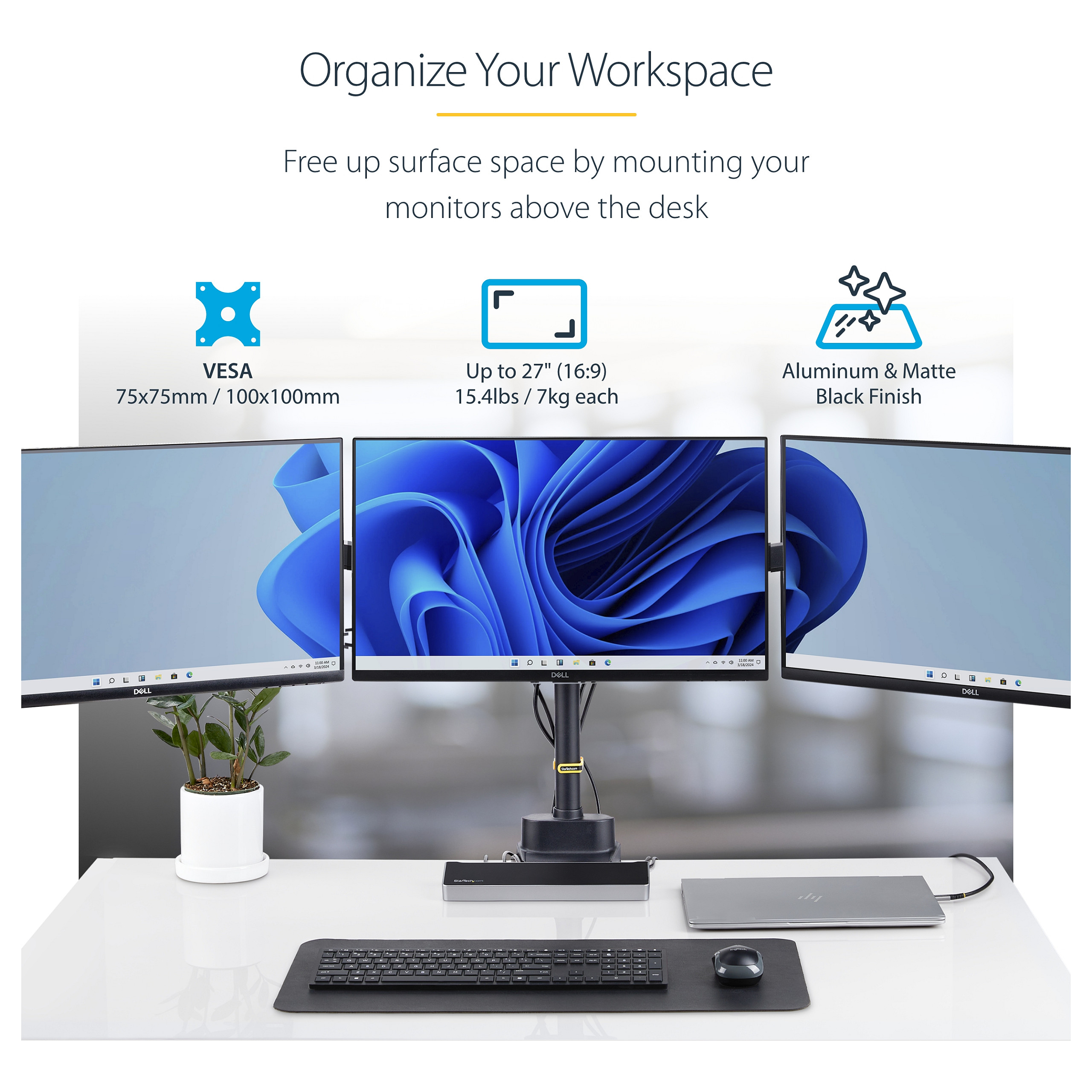 Stalak za monitor STARTECH ARMTRIPLE, za 3 monitora do 27 inča-10
