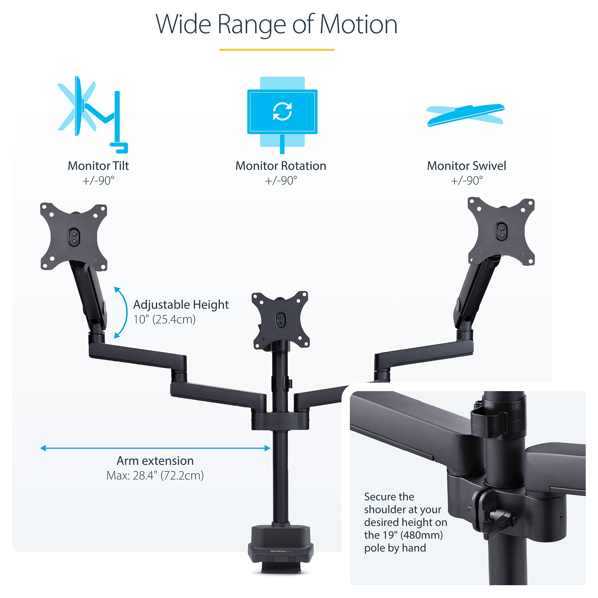 Stalak za monitor STARTECH ARMTRIPLE, za 3 monitora do 27 inča-13