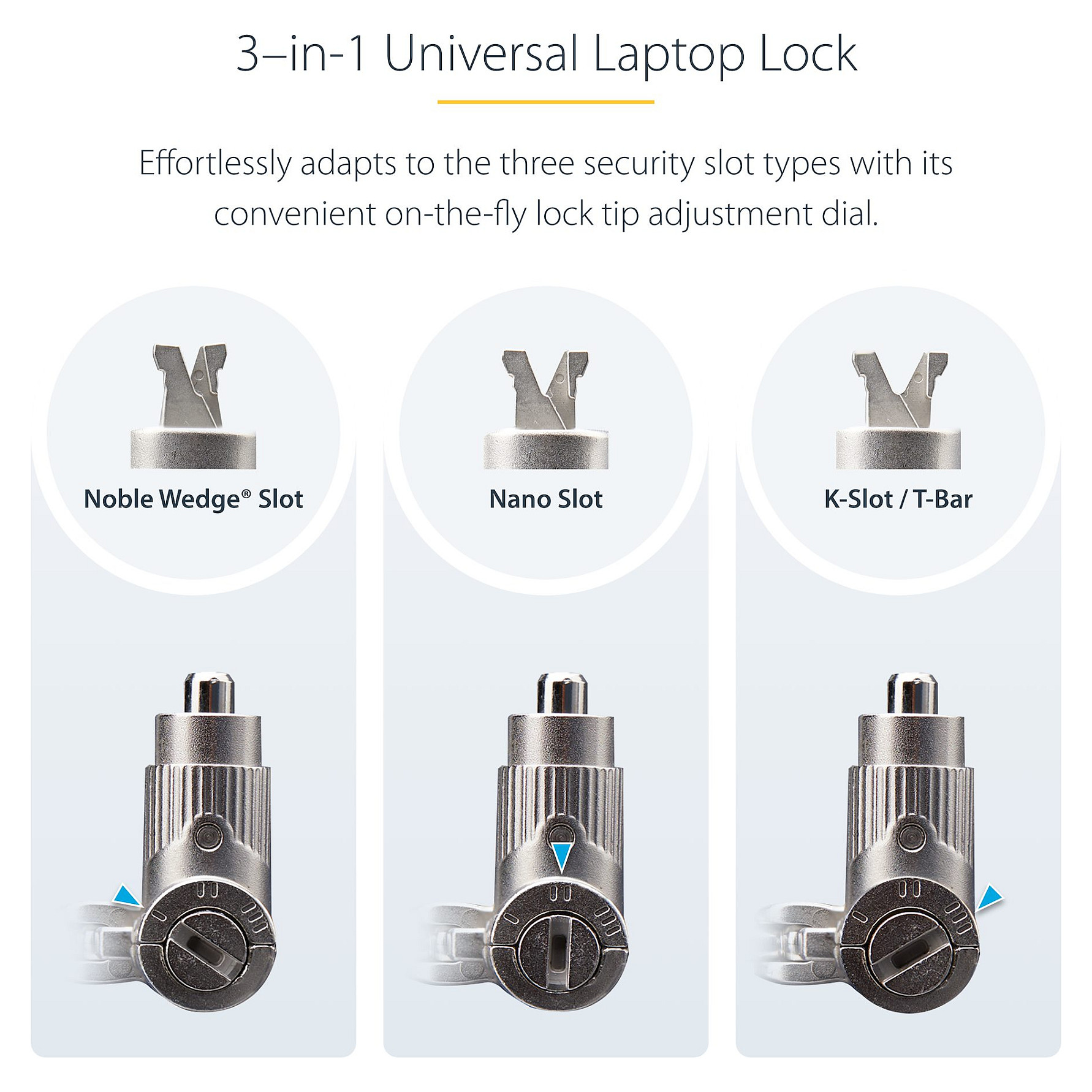 Sigurnosna brava za laptop STARTECH LTLOCK3IN1 3-u-1 (za Noble Wedge, Nano i K-Slot)-8