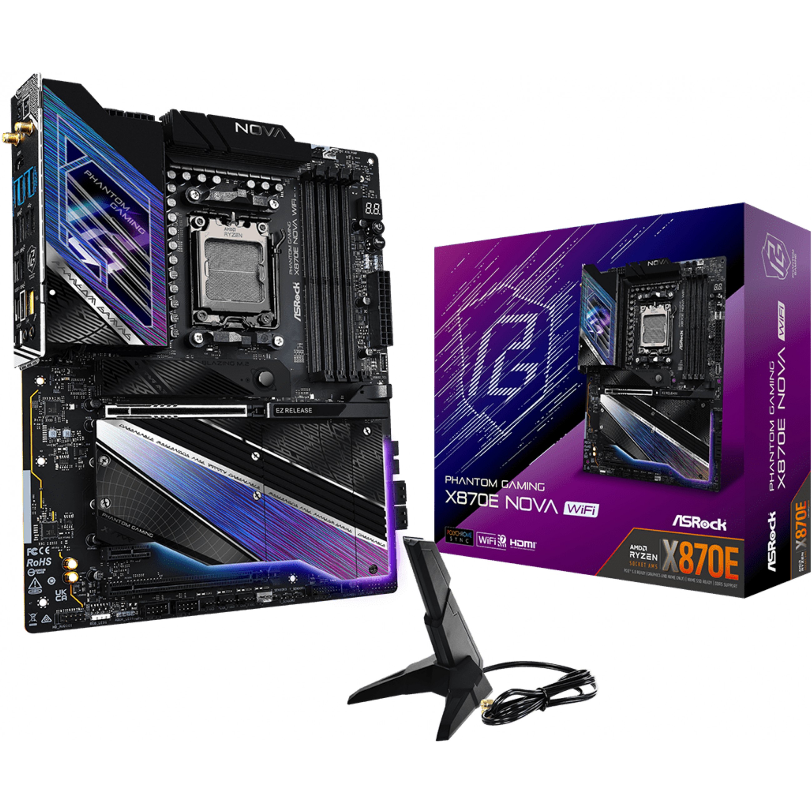 Matična ploča ASROCK Phantom Gaming X870E NOVA WiFi (Socket AM5, AMD X870E, DDR5 SDRAM do 8200 MHz, USB4, Wi-Fi 7)-0