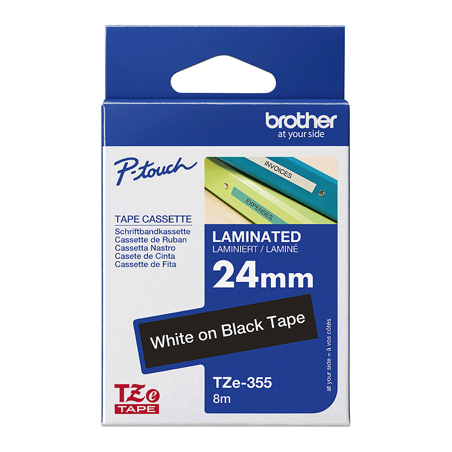 Laminirana traka za pisač naljepnica BROTHER TZe-355 (24mm, bijeli ispis na crnoj podlozi)-6