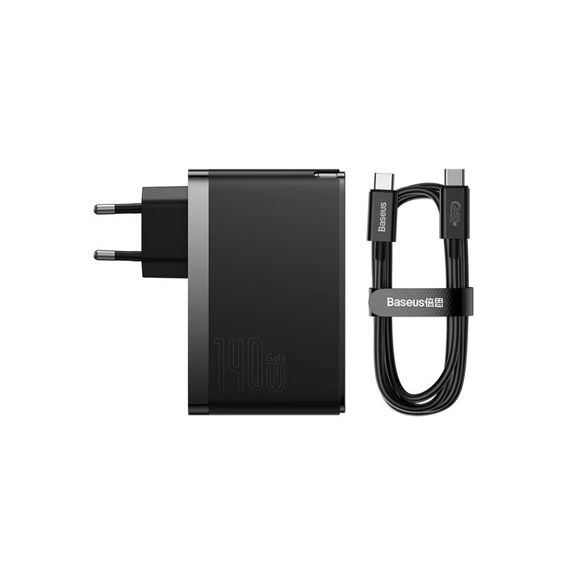 Adapter BASEUS GaN5 Pro Fast Charger 140W, 2x USB-C, 1x USB-A, Kabel C-C Black, CCGP100201-2
