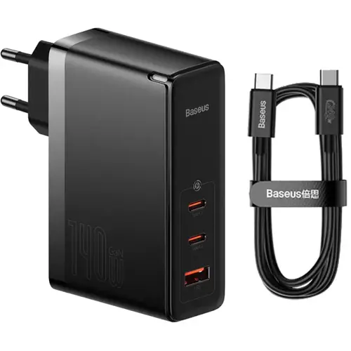 Adapter BASEUS GaN5 Pro Fast Charger 140W, 2x USB-C, 1x USB-A, Kabel C-C Black, CCGP100201