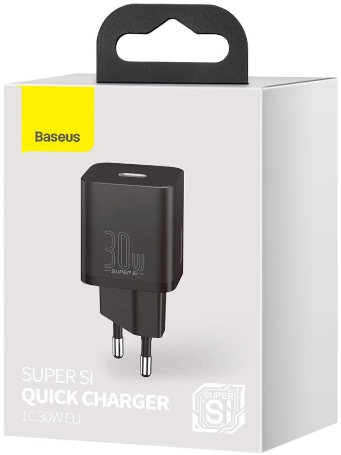 Adapter BASEUS Super Si Quick Charger 30W, 1x USB-C, Black, CCSUP-J01-4