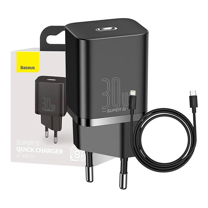 Adapter BASEUS Super Si Quick Charger 30W, 1x USB-C, Black, CCSUP-J01-10