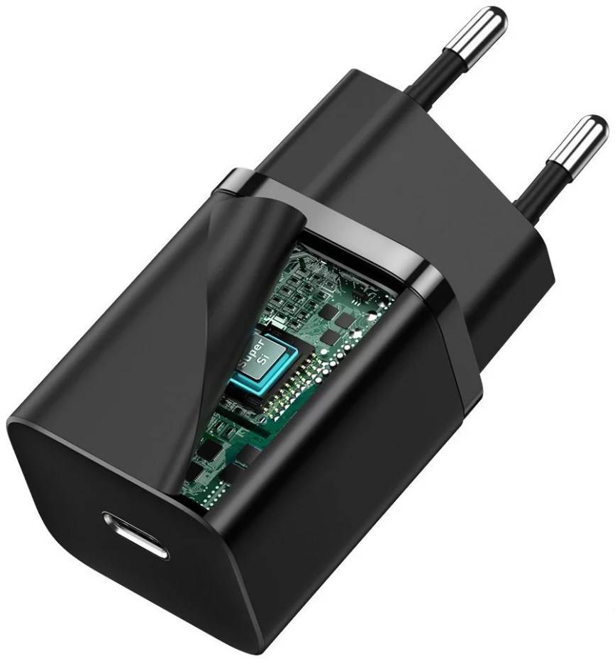 Adapter BASEUS Super Si Quick Charger 30W, 1x USB-C, Black, CCSUP-J01-8
