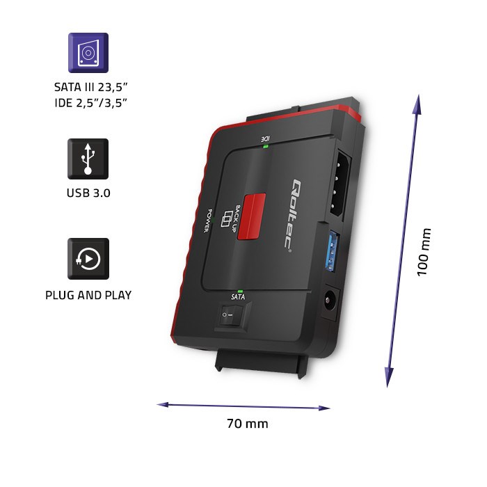 Qoltec 50645 Adapter USB 3.0 to IDE | SATA III-3