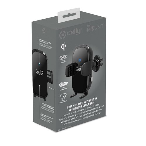 Auto držač/punjač za smartphone CELLY, bežični, 15W crni-4