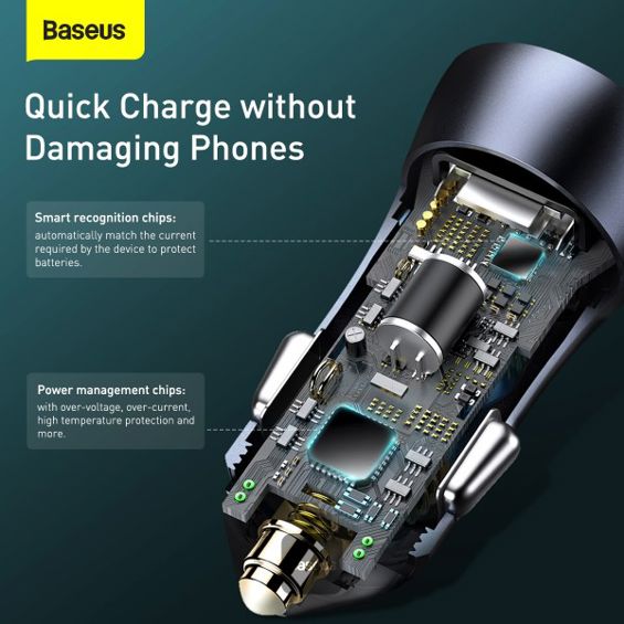 Auto punjač BASEUS, CCJD-0G, Dual, 40W, 1xUSB-A, 1xUSB-C, Dark Grey-4