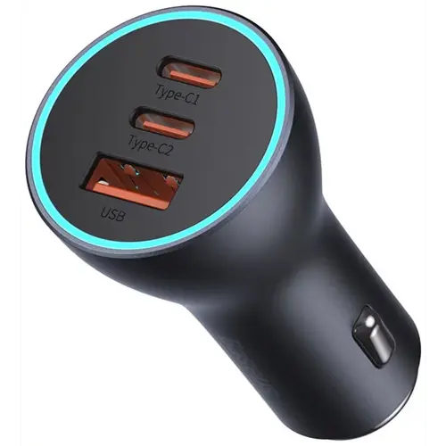Auto punjač BASEUS, CGJP010013, Triple, 65W, 1xUSB-A, 2xUSB-C, Dark Grey-2