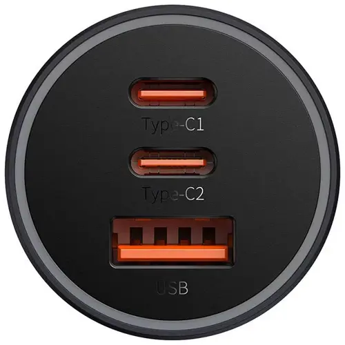 Auto punjač BASEUS, CGJP010013, Triple, 65W, 1xUSB-A, 2xUSB-C, Dark Grey-3
