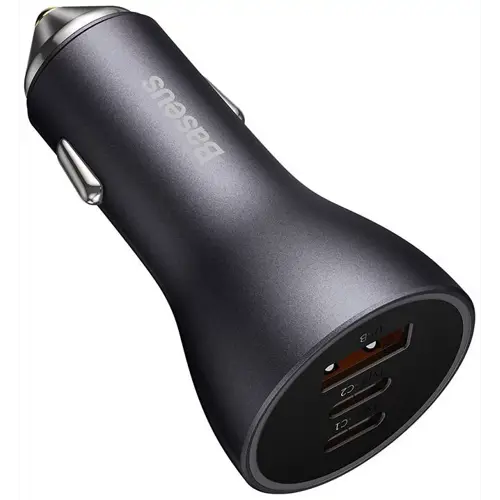 Auto punjač BASEUS, CGJP010013, Triple, 65W, 1xUSB-A, 2xUSB-C, Dark Grey-1