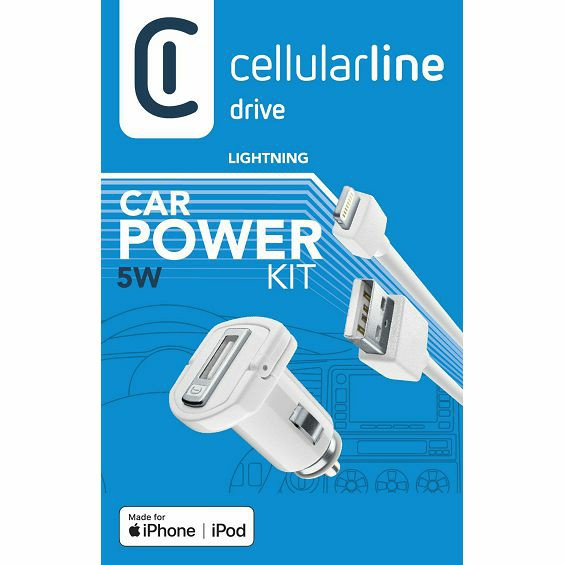 Auto punjač CELLULARLINE CBRUSBMFIIPH5W za iPhone (USB, Lightning kabel 1 m, 5 W, bijeli)-2