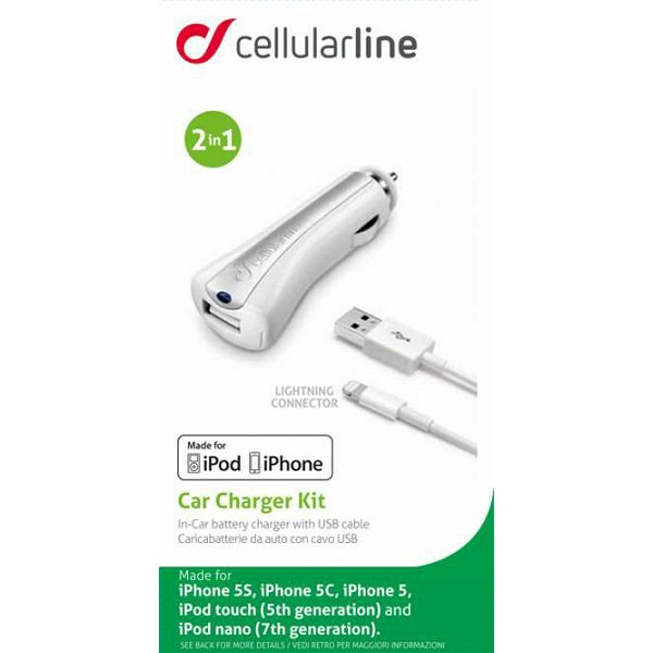 Auto punjač za mobitel CELLULARLINE za Apple iPhone 5/6/6S bijeli-0