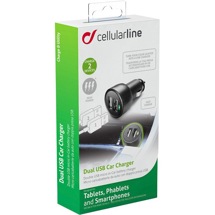 Auto punjač za mobitel CELLULARLINE DUAL 3A-1