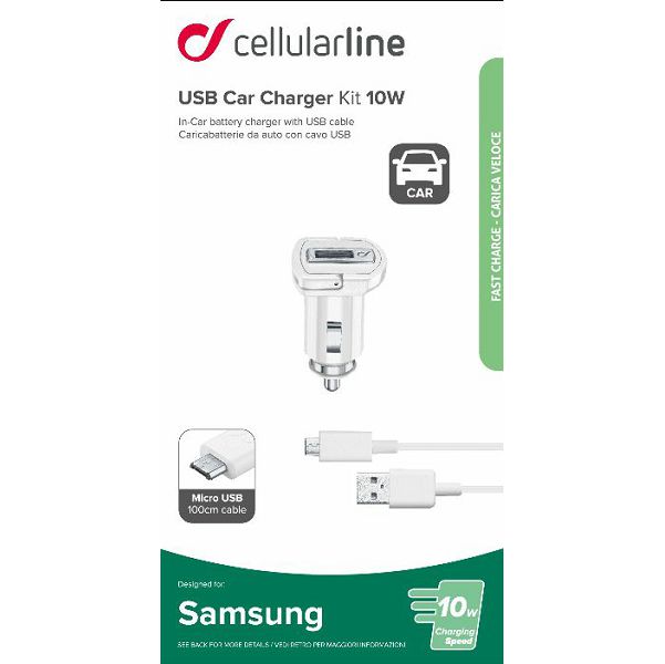 Auto punjač za mobitel CELLULARLINE SAMSUNG 2A/10W micro USB bijeli-1