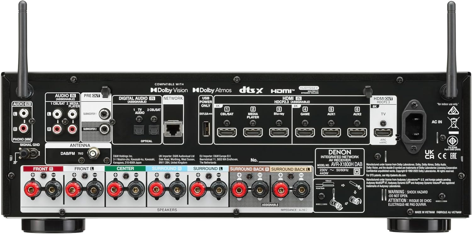 AV Receiver Denon AVR-X1800H DAB (7.2, 80W/ch, HDMI 2.1, Dolby Atmos, HEOS, 8K)-3