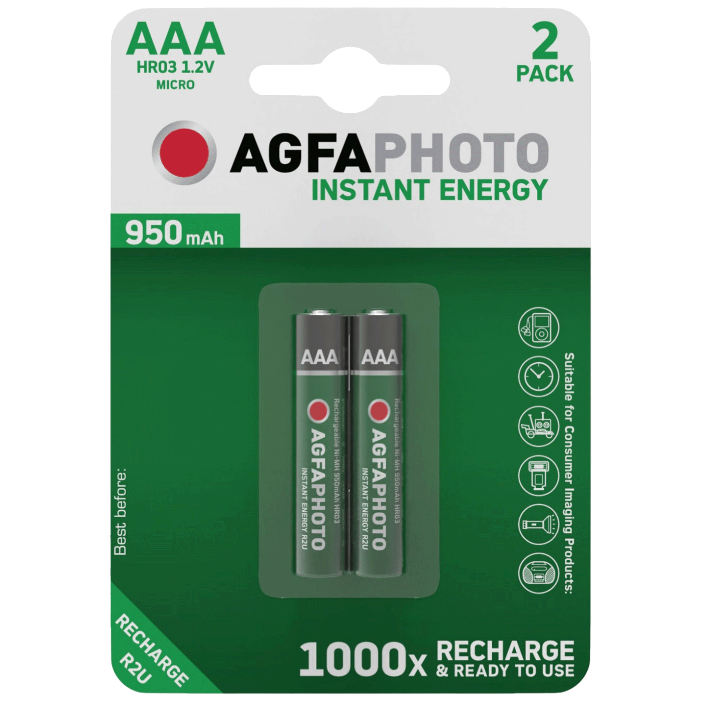 Baterija AGFA AAA, 1.2 V, 950 mAh, punjiva, blister 2 kom
