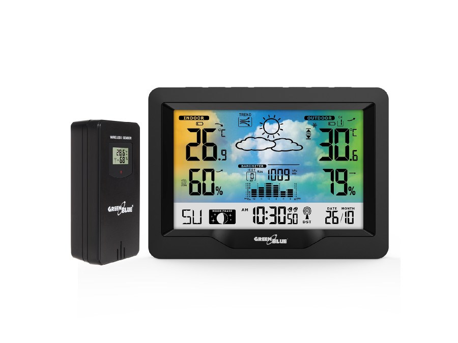 Meteorološka stanica GREENBLUE GB540 bežična (LCD zaslon u boji, DCF, mjesečeve mijene, barometar, kalendar)-3