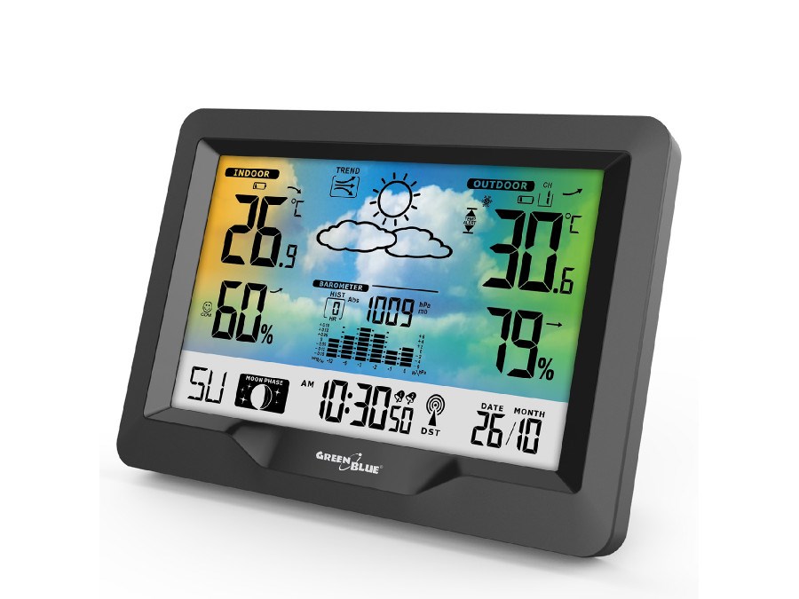 Meteorološka stanica GREENBLUE GB540 bežična (LCD zaslon u boji, DCF, mjesečeve mijene, barometar, kalendar)