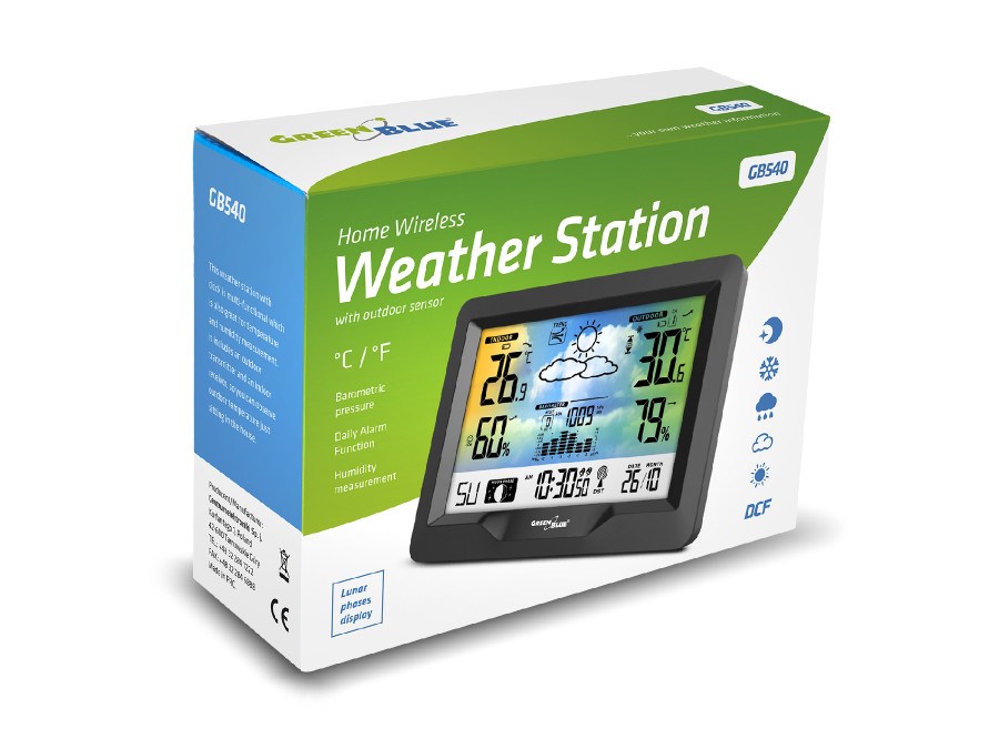 Meteorološka stanica GREENBLUE GB540 bežična (LCD zaslon u boji, DCF, mjesečeve mijene, barometar, kalendar)-1