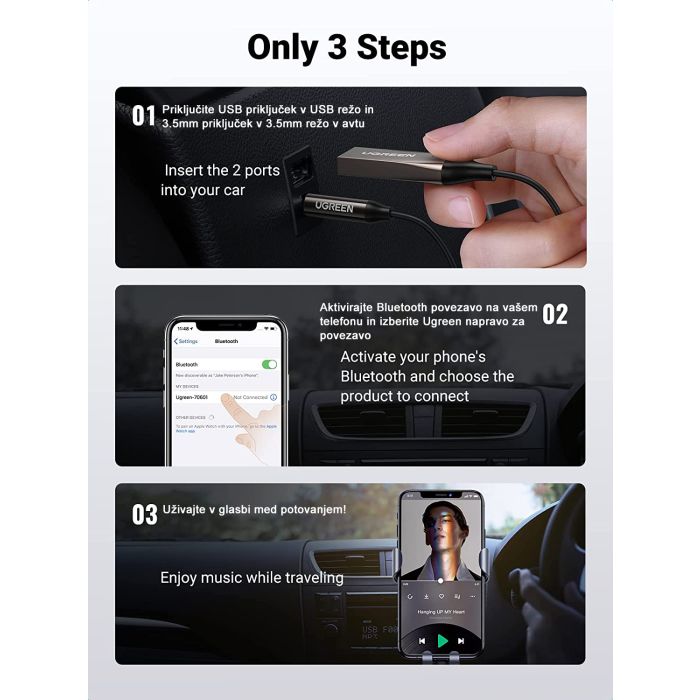 Bluetooth adapter UGREEN (USB/Aux, za automobil)-7