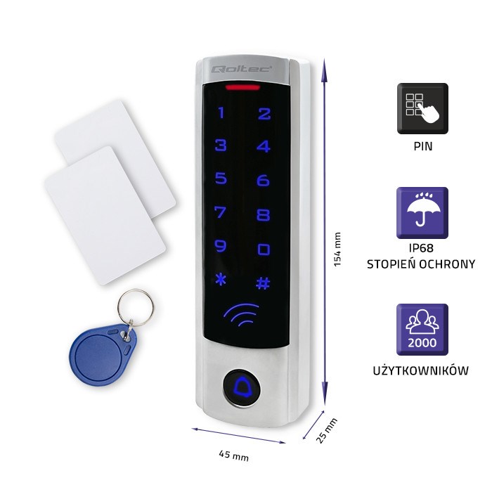 Brava s kodom QOLTEC Dione 52445 (s RFID čitačem, gumb zvona, IP68, EM)-1
