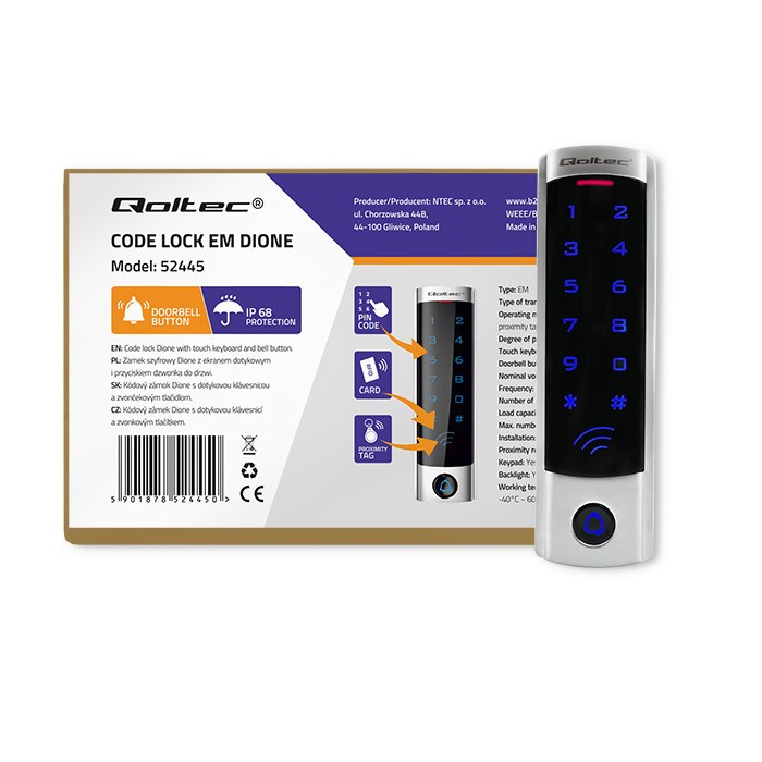 Brava s kodom QOLTEC Dione 52445 (s RFID čitačem, gumb zvona, IP68, EM)-7