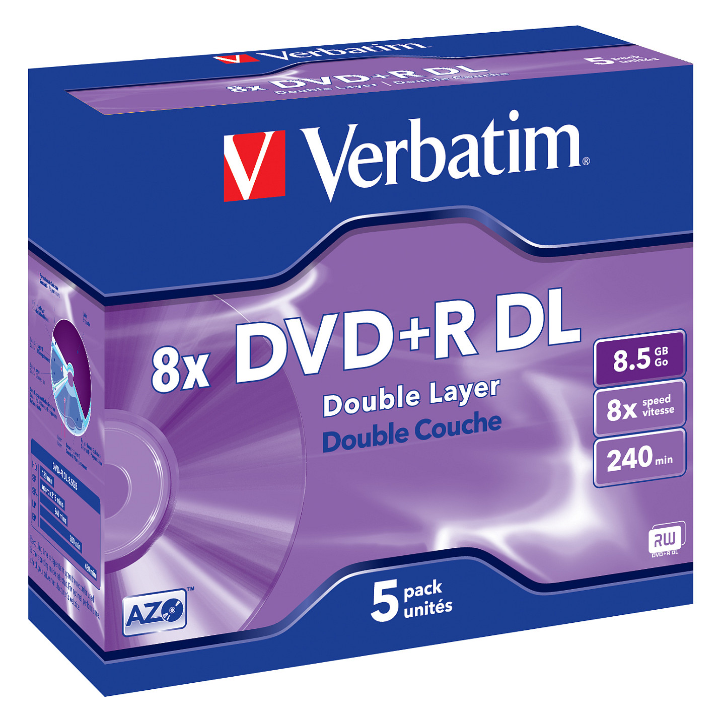 DVD+R DL Verbatim 8.5GB 8× Matt Silver 5 pack JC (Double Layer)-0