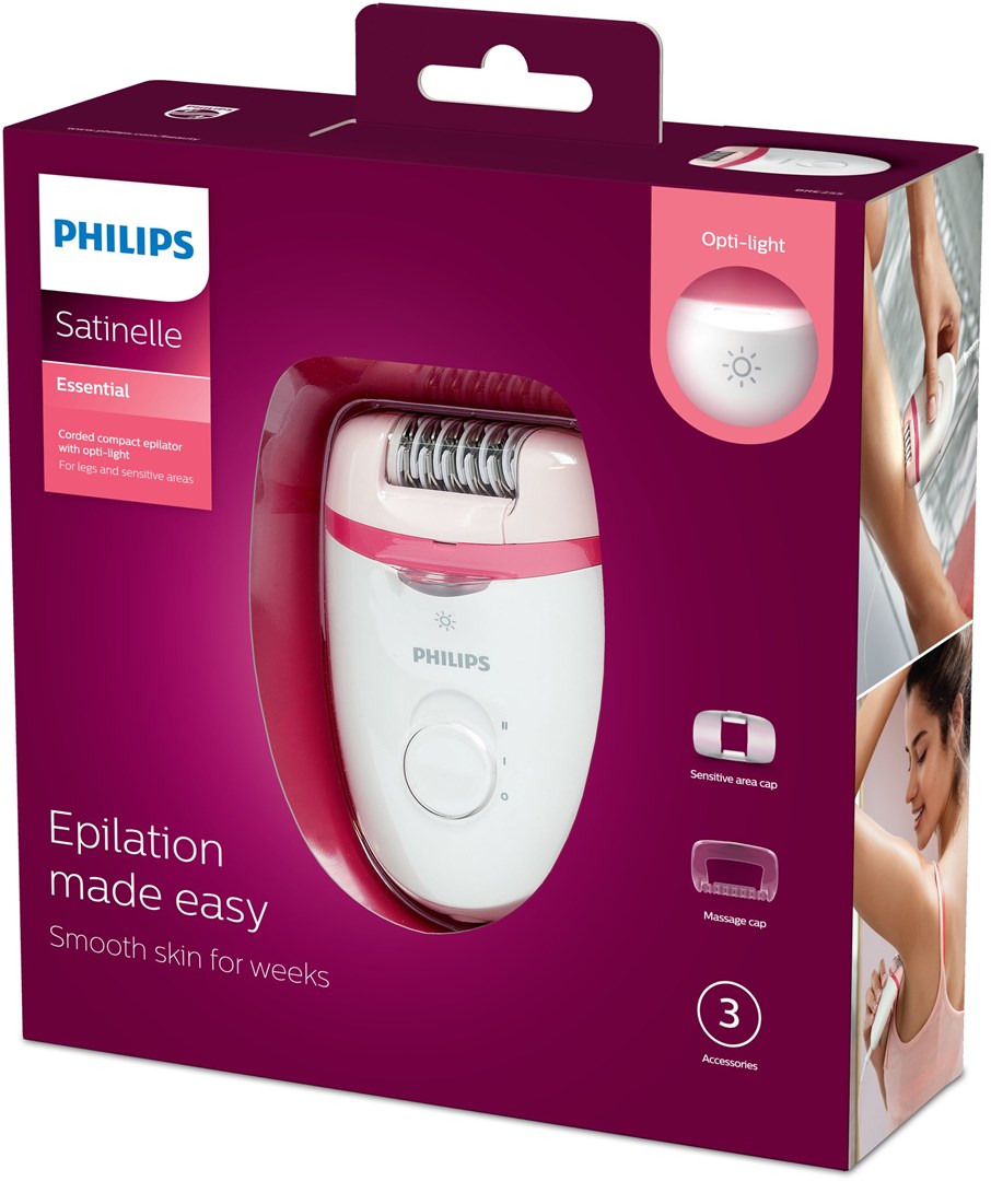 Epilator PHILIPS Satinelle Essential BRE255/00 (strujni, kompaktan, 2 brzine, Opti-light, periva glava)-3