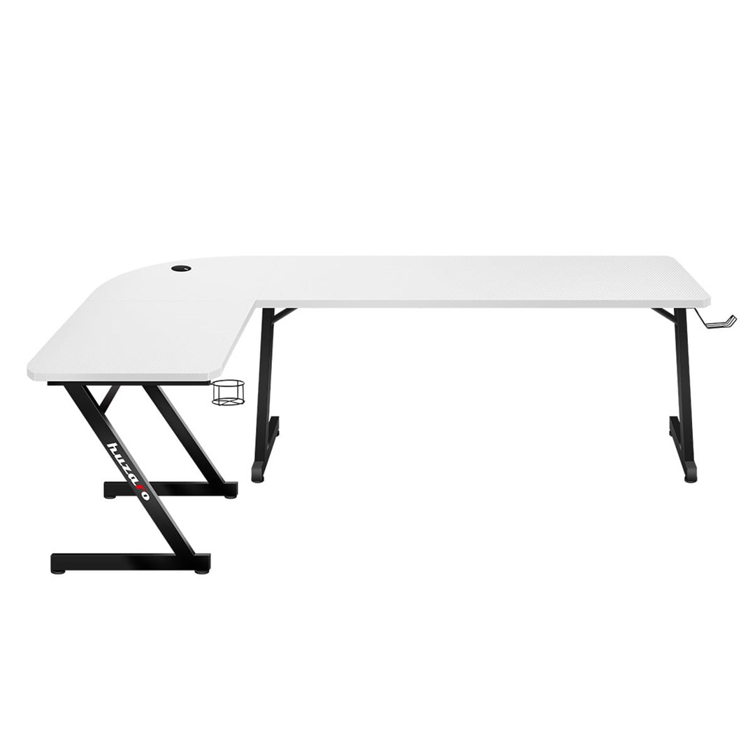 Gaming stol HUZARO Hero 7.0 White (154 × 117 cm, kutni, držač za slušalice, držač za čašu, bijeli)-2