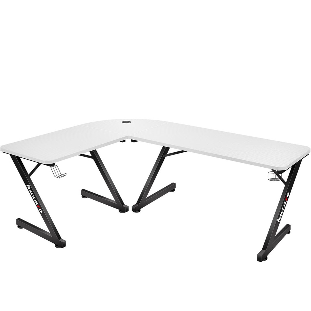 Gaming stol HUZARO Hero 7.0 White (154 × 117 cm, kutni, držač za slušalice, držač za čašu, bijeli)-3