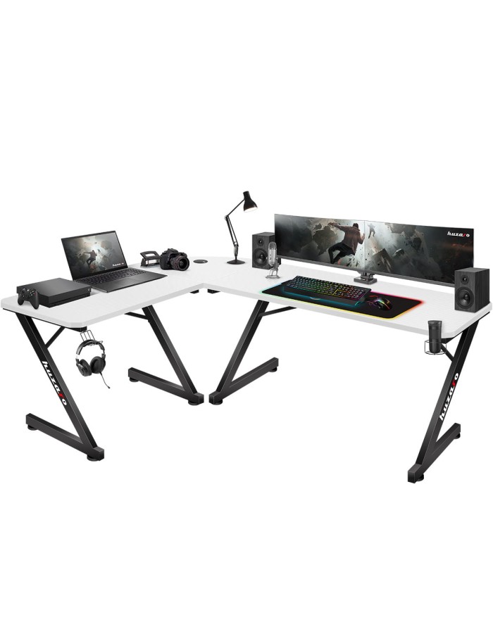 Gaming stol HUZARO Hero 7.0 White (154 × 117 cm, kutni, držač za slušalice, držač za čašu, bijeli)-0
