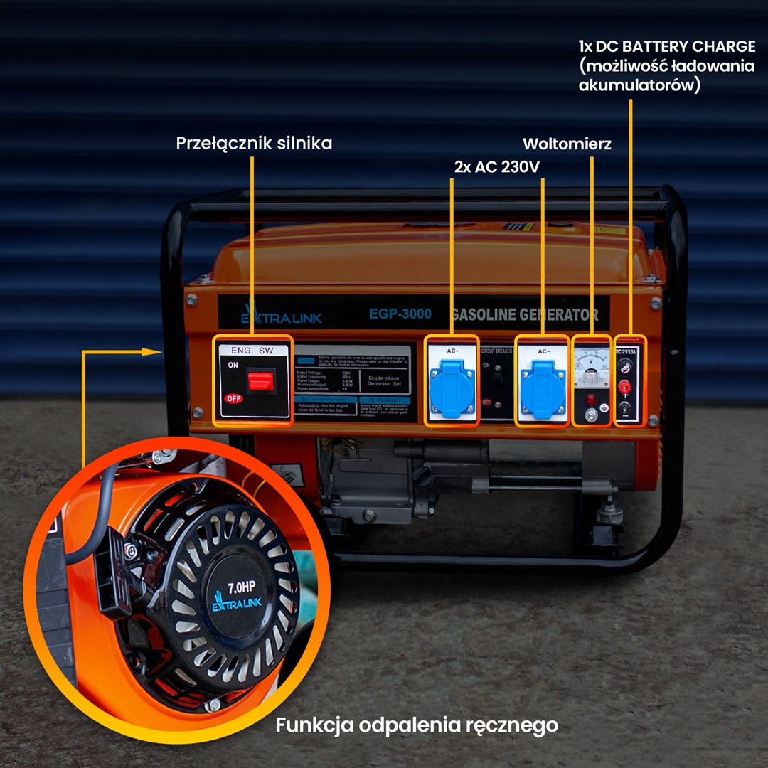 Extralink EGP-3000 | Power Generator | petrol, 3kW 1F-3